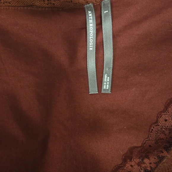 Anthropologie Boho Tiered Ruffle Midi Dress Wine Red Lace - Picture 8 of 8